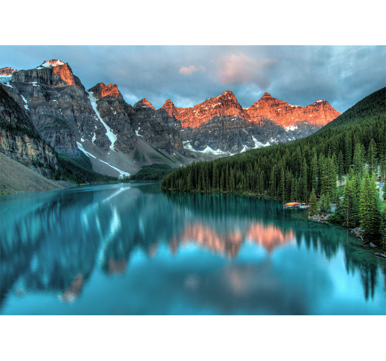 Blue lake in the forest Mountain wall mural - TenStickers