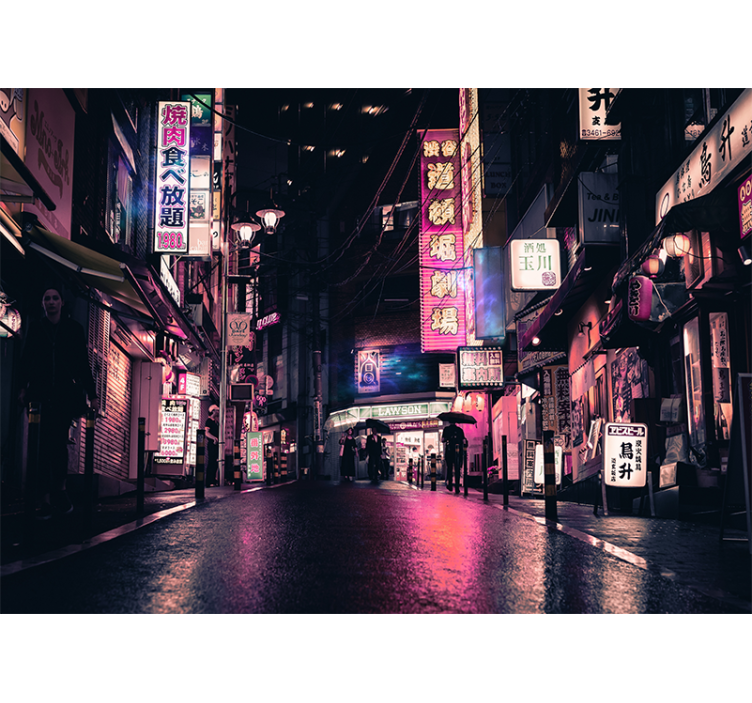 Wall mural city neon street view - TenStickers