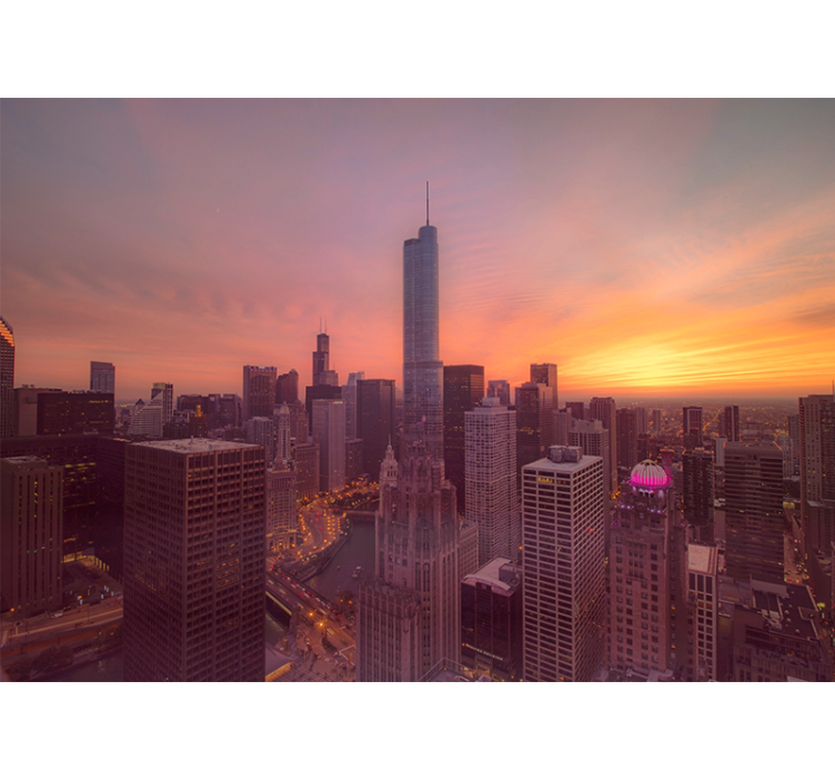 Wall mural city chicago skyline at sunset - TenStickers