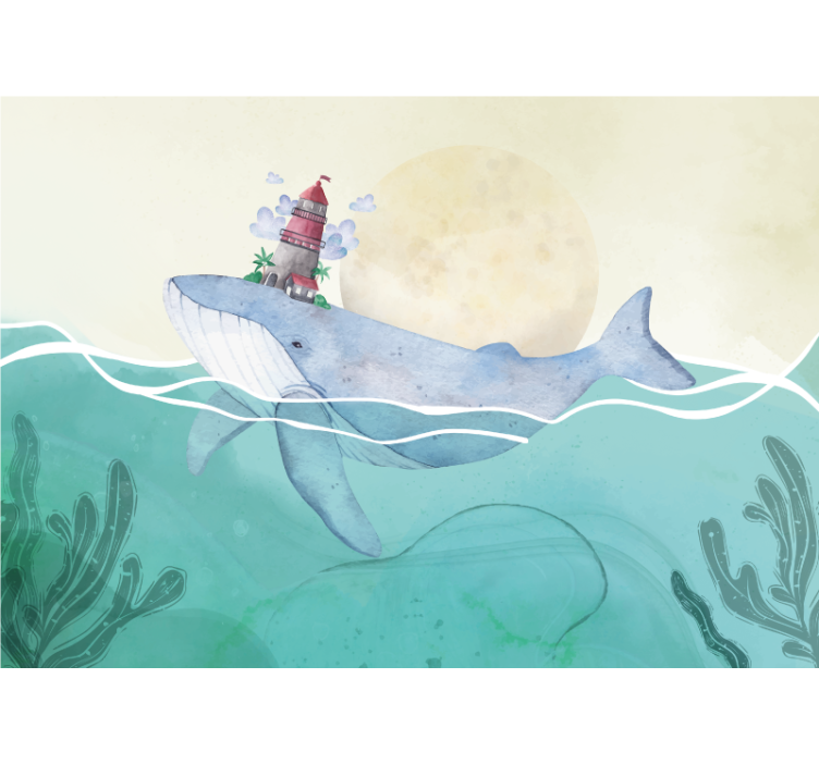 Wall mural animals whale with lighthouse - TenStickers