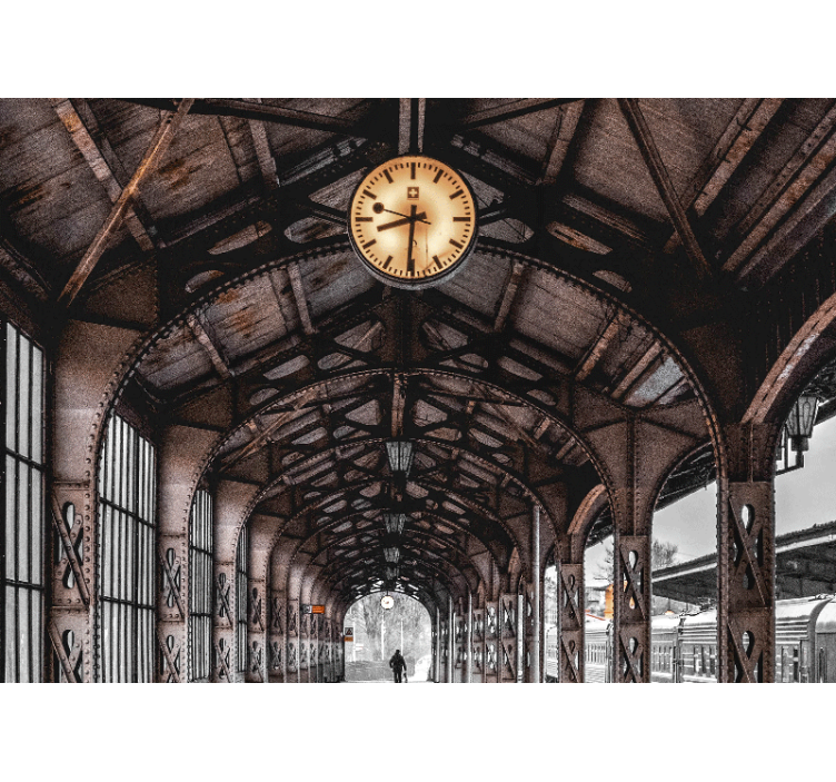 Wall mural city clocked station archway - TenStickers