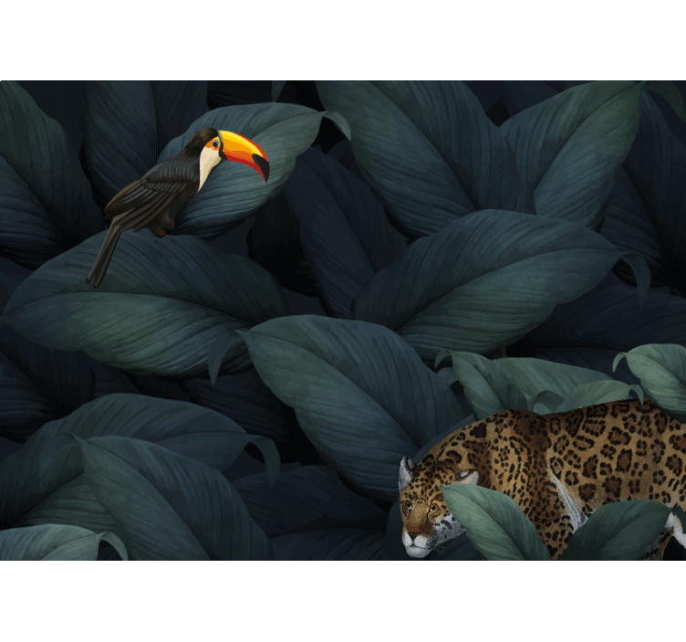 Wall mural animals tropical birds and leopards - TenStickers