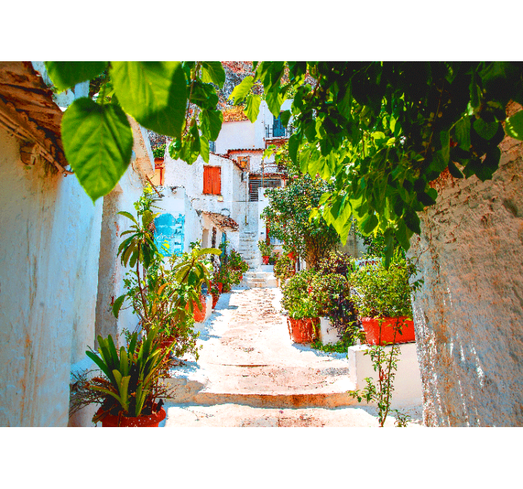 Wall mural city charming mediterranean lane - TenStickers