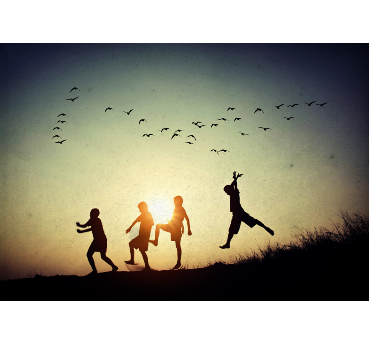 Wall mural people children playing silhouette - TenStickers