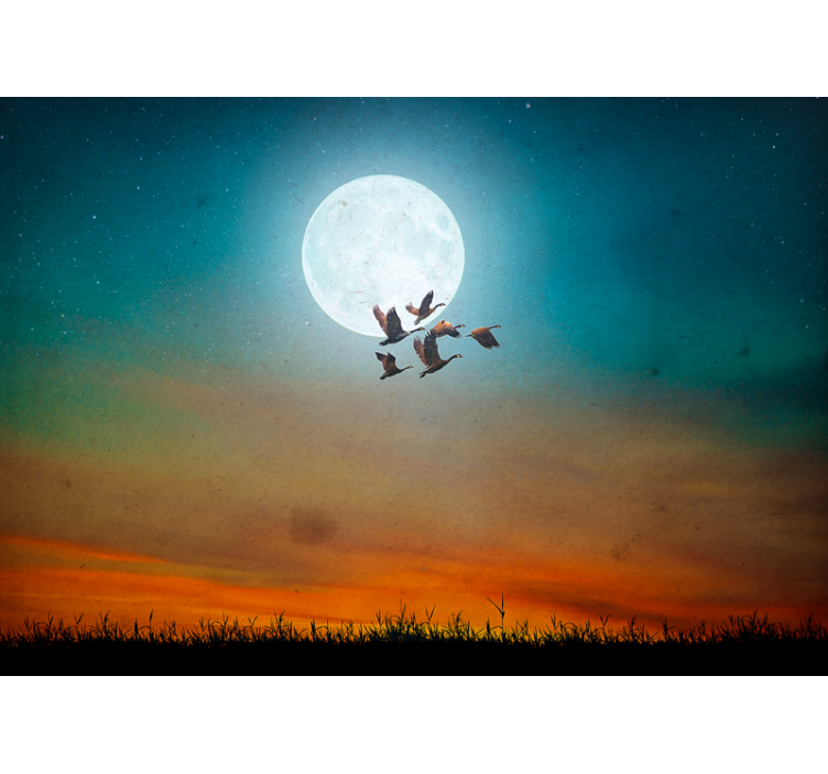 Nature wall mural moonlit sky flock - TenStickers