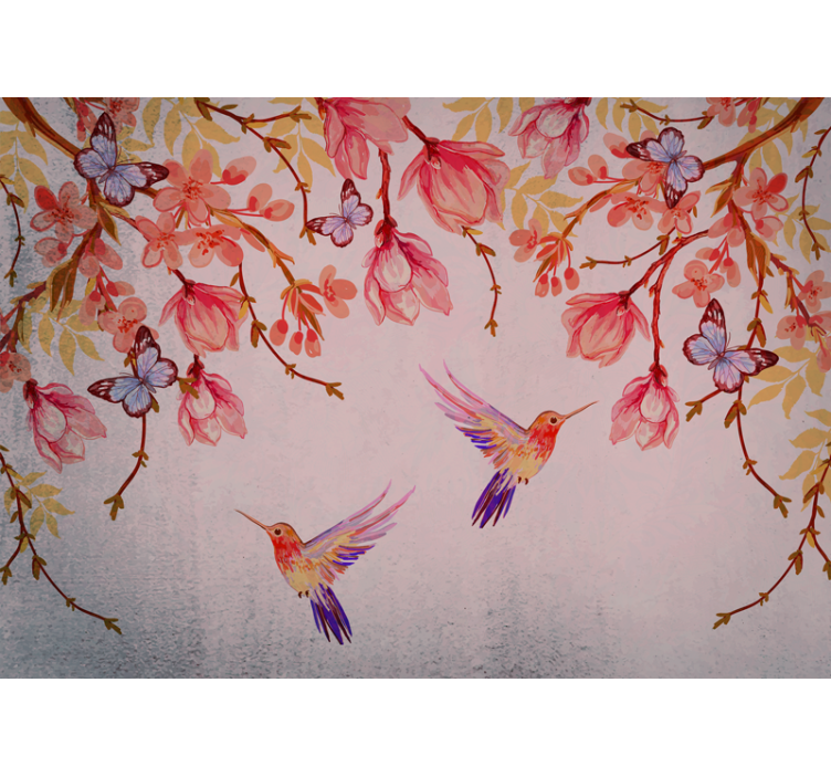 Hummingbirds and blossoms flowers wall mural - TenStickers