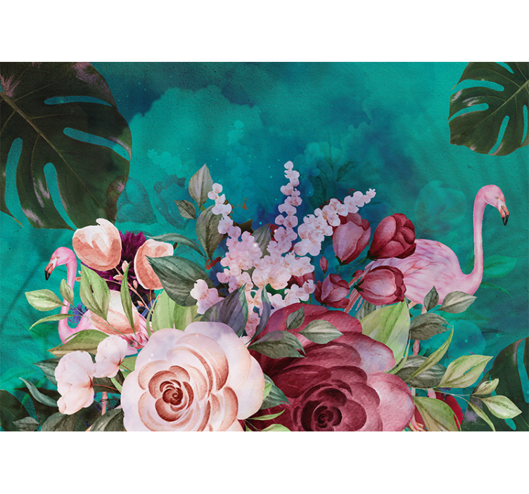Flowers wall mural flamingo floral arrangement - TenStickers