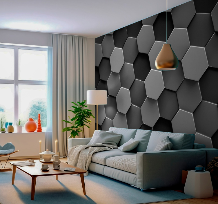 3d hexagons living room wall mural - TenStickers