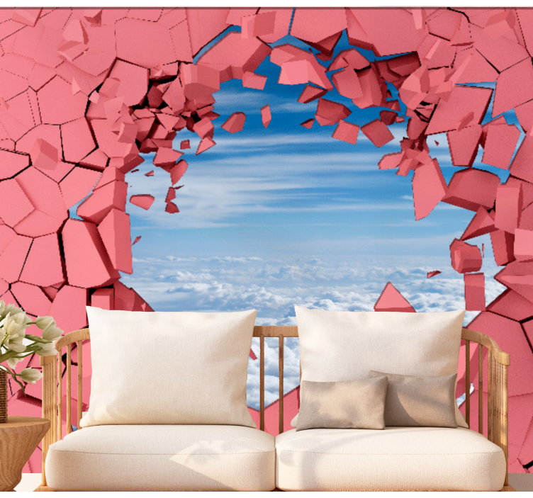 3d mural wallpaper breaking through walls - TenStickers