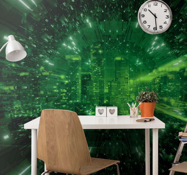 3d mural wallpaper green city vortex - TenStickers
