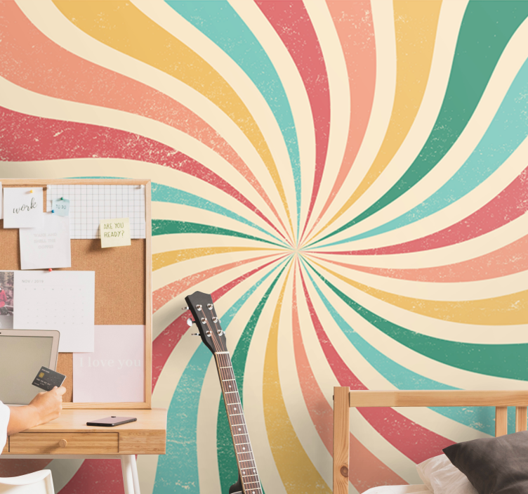 3d mural wallpaper spiral color waves - TenStickers