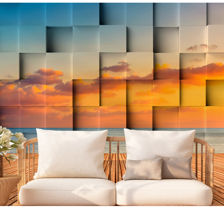 3d mural wallpaper sunset ocean view - TenStickers
