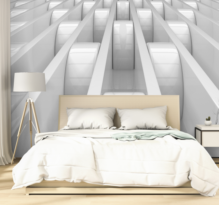 Abstract geometric shapes white 3d wallpaper - TenStickers