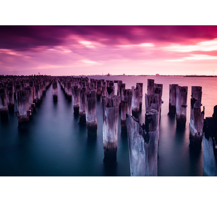 Pink Sunset sea wall mural - TenStickers