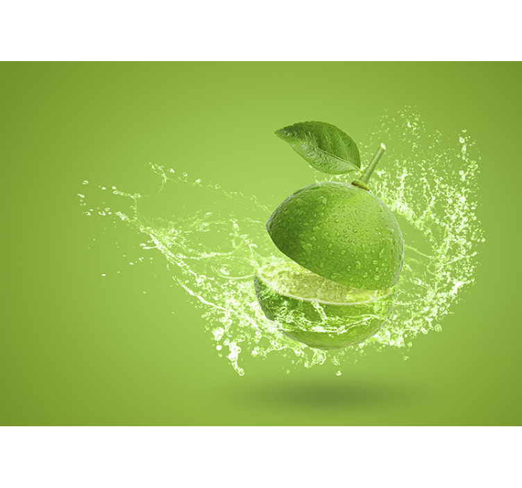 Flowers wall mural splashing green citrus - TenStickers