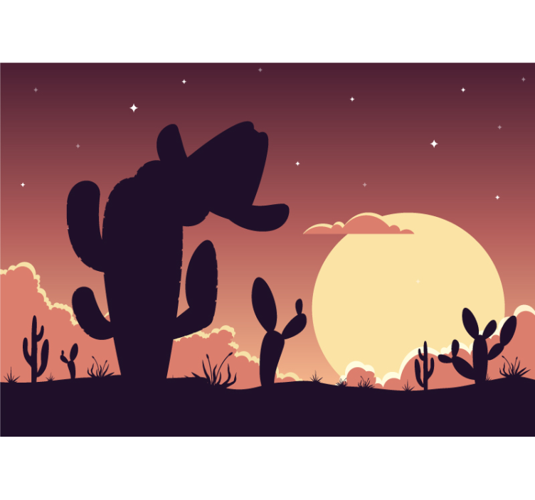 Cactus Sunset Silhouette childrens bedroom wall mural - TenStickers