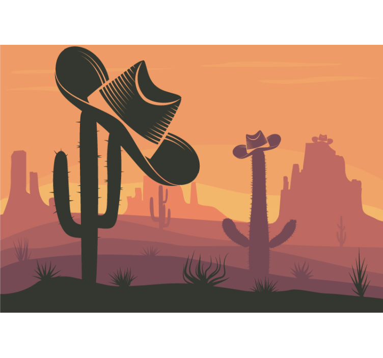 Wall mural animals cactus with cowboy hat - TenStickers