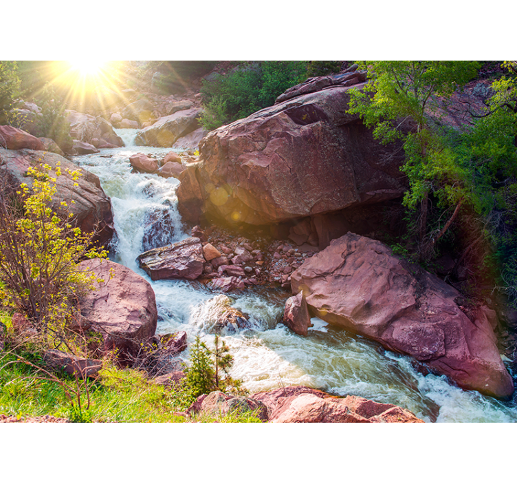Serene Mountain Stream landscape wall mural - TenStickers