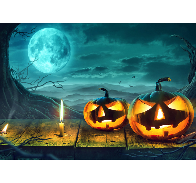 Wall mural halloween radiant pumpkin faces - TenStickers