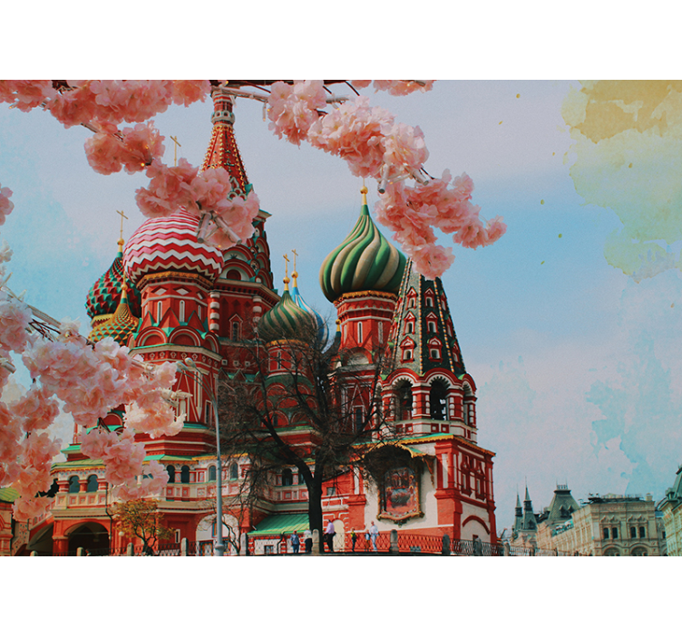 St. Basil's cathedral blossoms wall mural city - TenStickers
