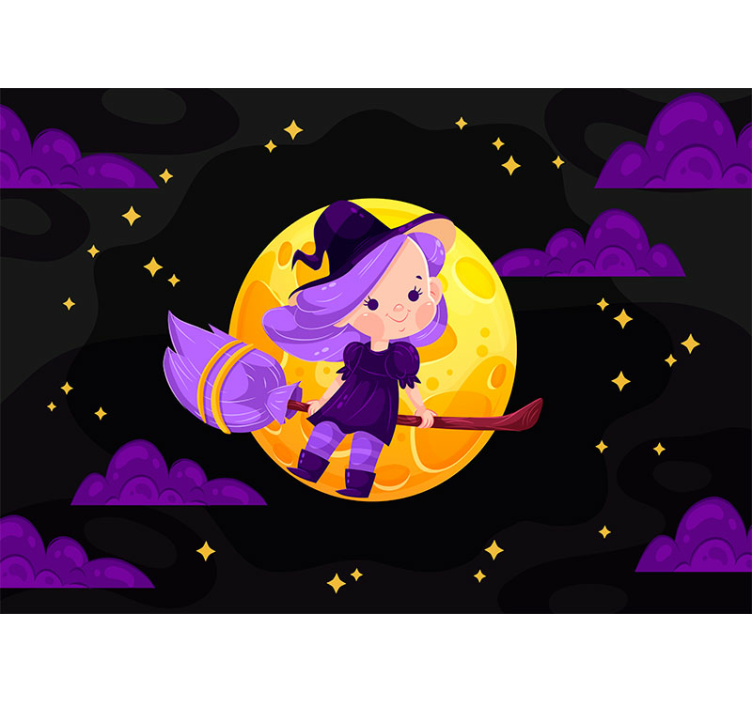Cute Witch Broomstick love wall mural - TenStickers