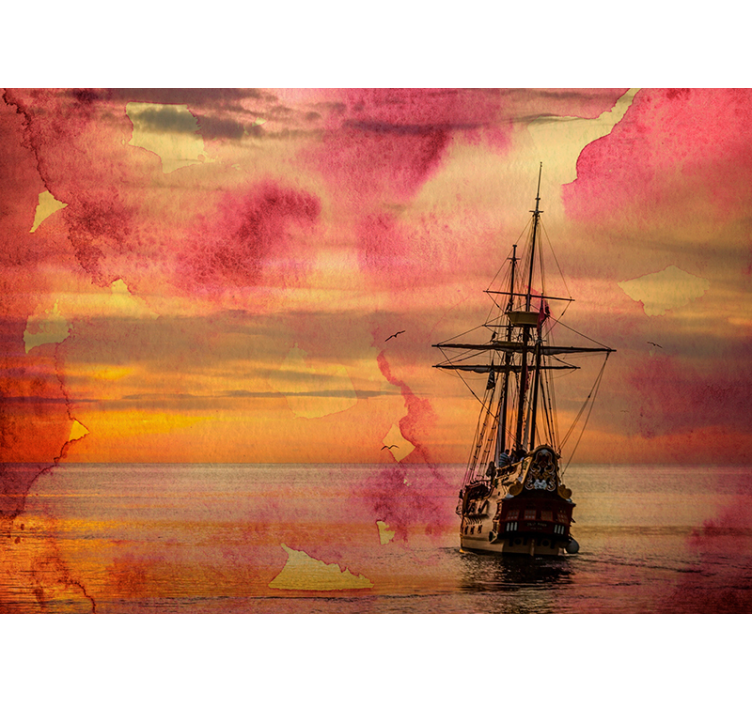 Historic Ship Sunset sea wall mural - TenStickers