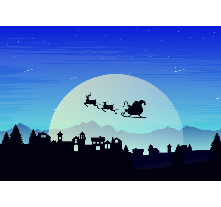 Santa Sleigh Scene wall mural christmas - TenStickers