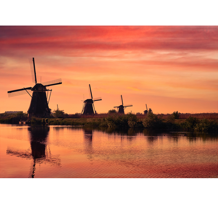 Windmills at Sunset wall mural city - TenStickers