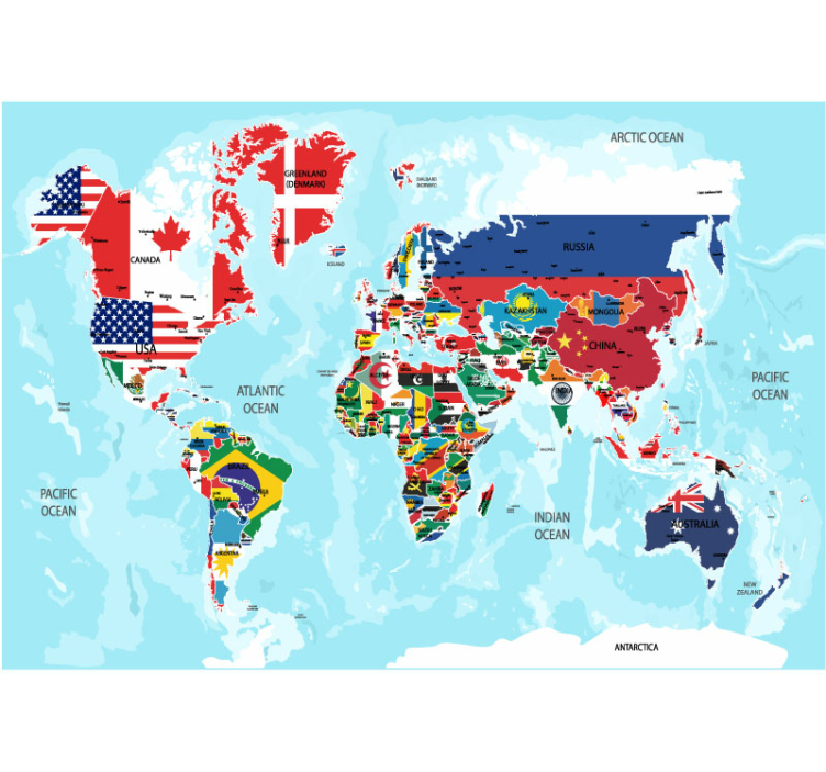 world map with flags world map mural - TenStickers