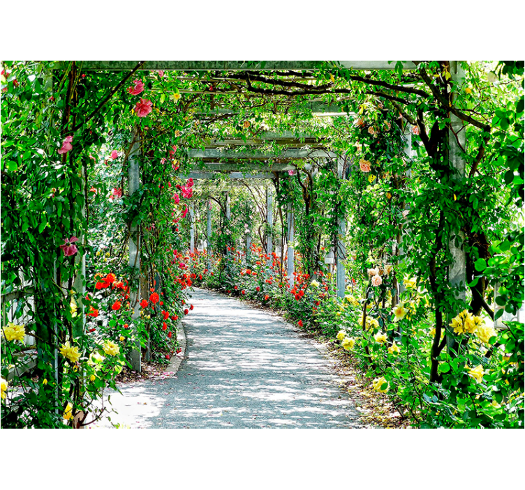 3D flowers in tunnel  3D Wall Mural - TenStickers