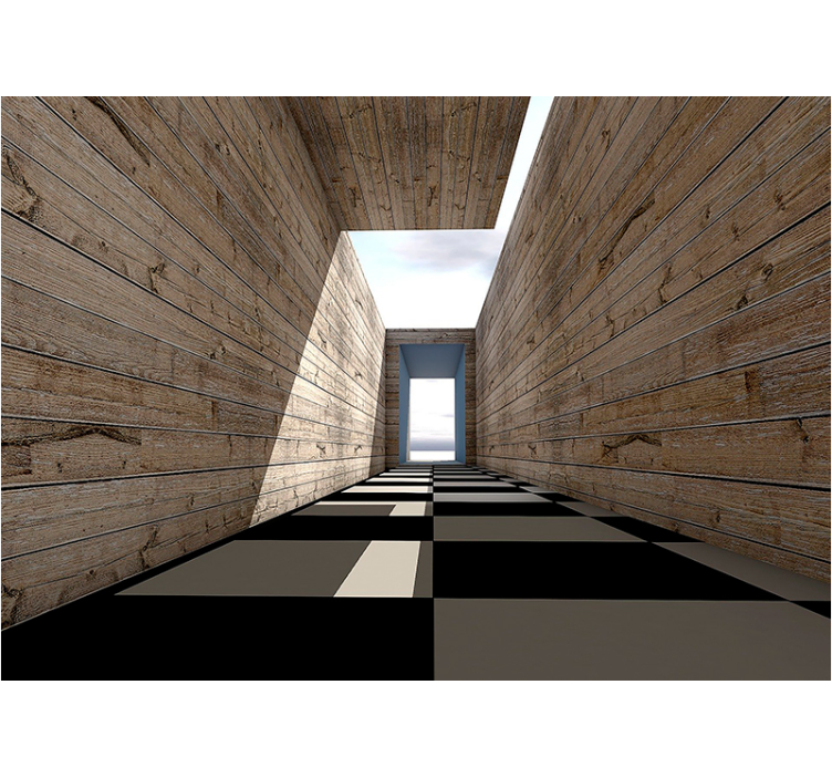Wall mural pattern wooden hallway perspective - TenStickers