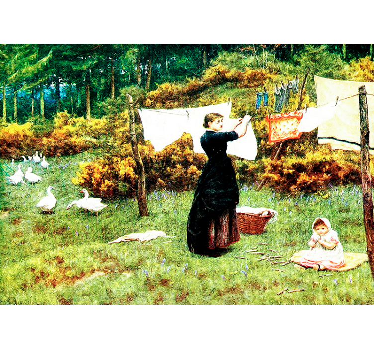 Woman Hanging Laundry wall mural classic art - TenStickers