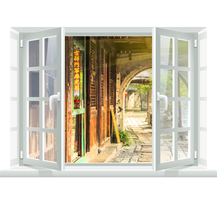 Wall mural city charming alleyway scene - TenStickers