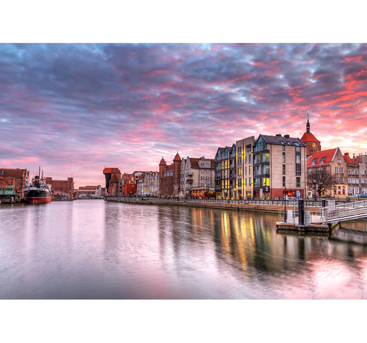 Wall mural city gdansk harbor sunset - TenStickers