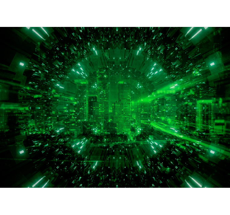 3d mural wallpaper green city vortex - TenStickers