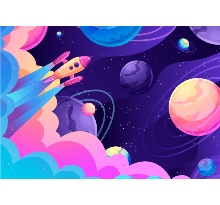 Animated space and rocket  space wall mural - TenStickers
