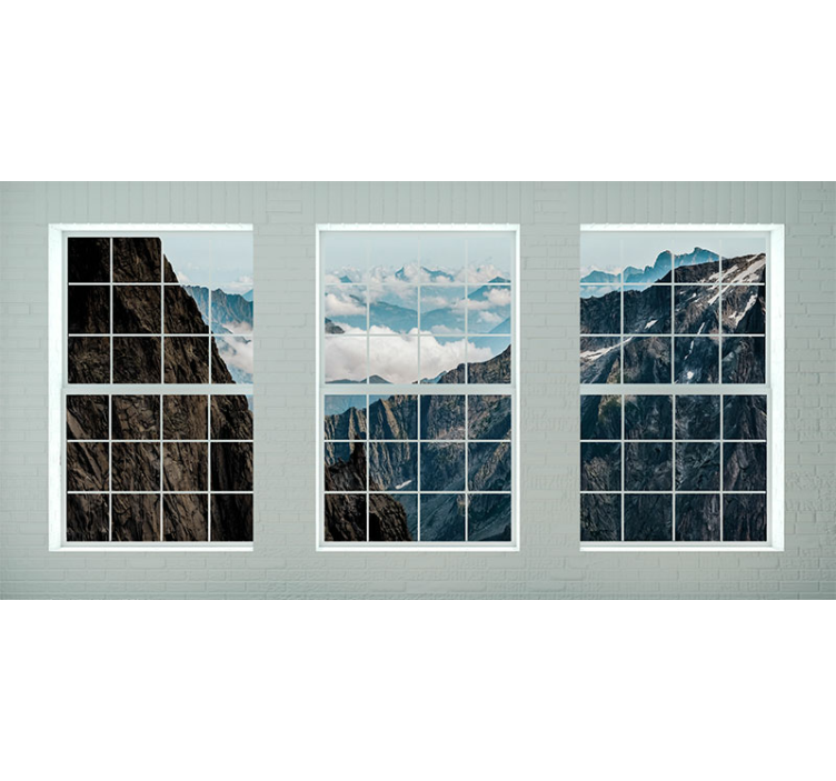 Mountain wall mural with scenic view windows - TenStickers