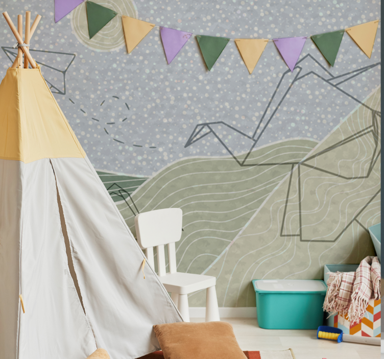 Japandi elephants design childrens bedroom wall mural - TenStickers