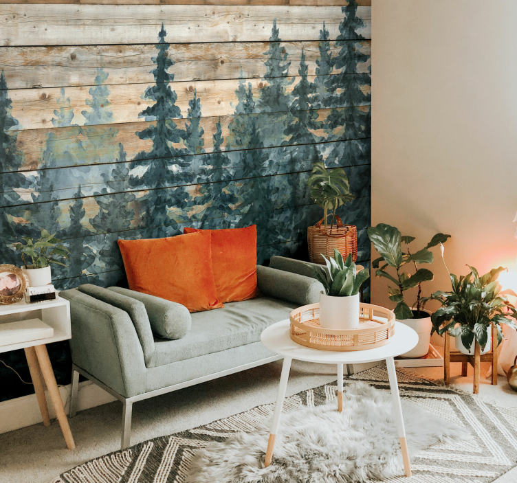 Serene pine forest living room wall mural - TenStickers