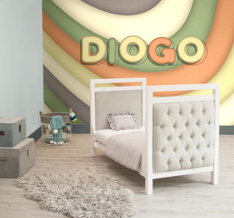 Curved stripes witj name childrens bedroom wall mural - TenStickers