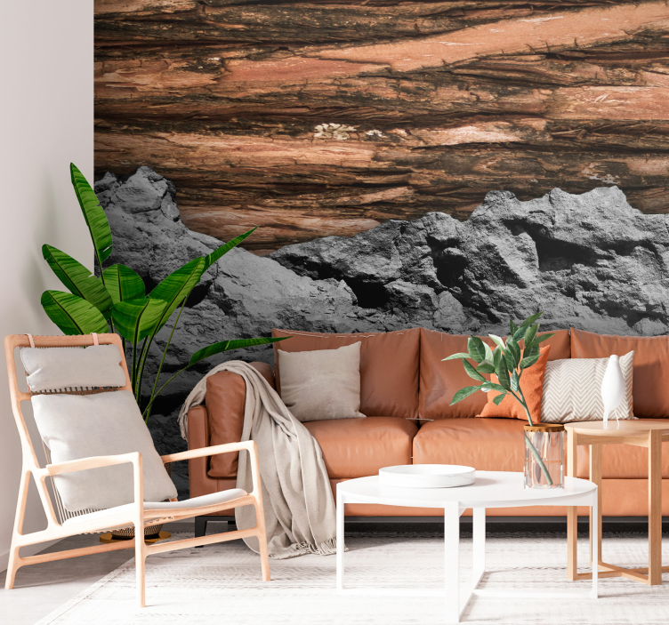 Wood and stone living room wall mural - TenStickers
