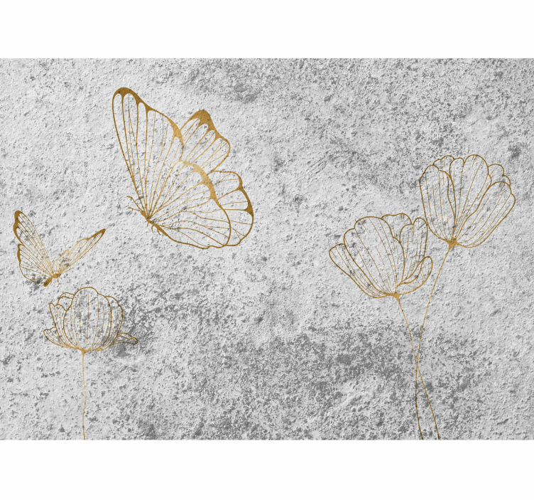 Flowers wall mural elegant butterfly design - TenStickers
