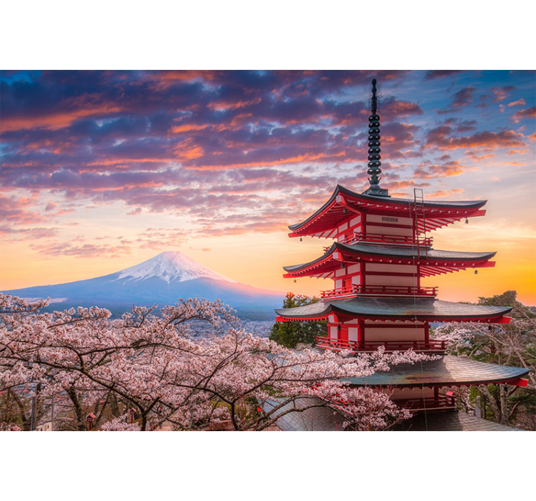 Fuji Mountain and japanese buidlings wall mural - TenStickers