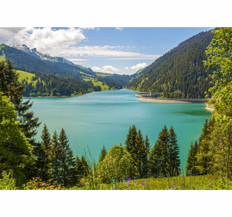 Mountain wall mural serene lake reflection - TenStickers
