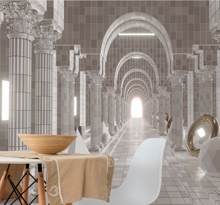 Abstract mural wallpaper architectural hallway design - TenStickers