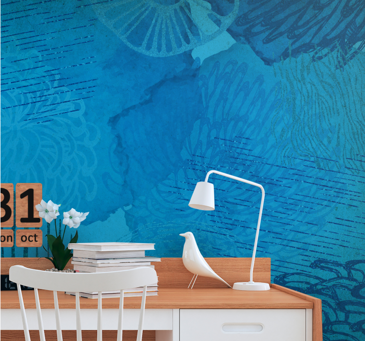 Abstract mural wallpaper blue textured patterns - TenStickers