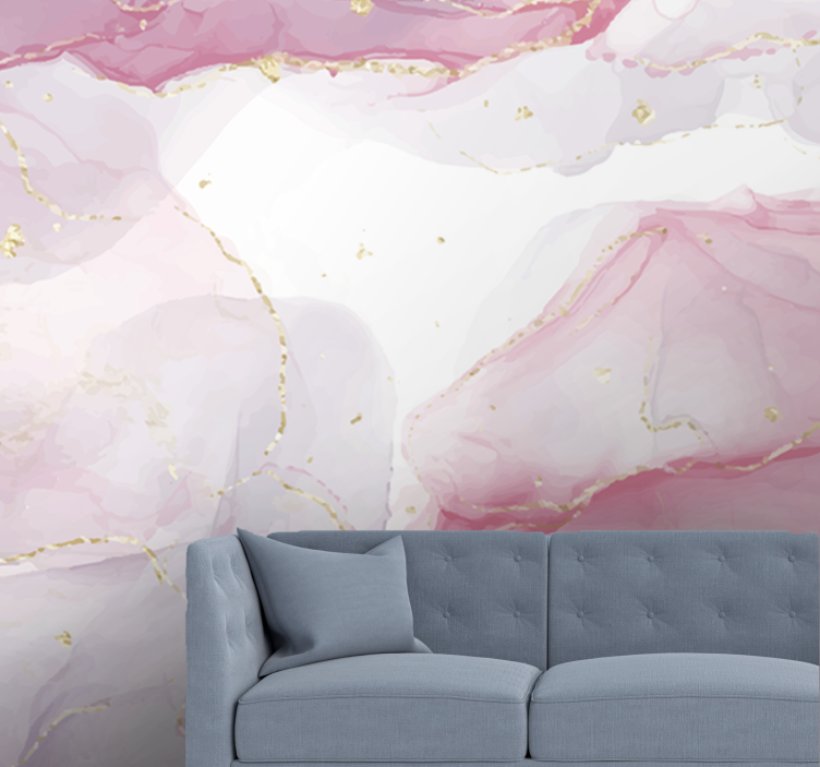 Abstract mural wallpaper delicate pink swirls - TenStickers