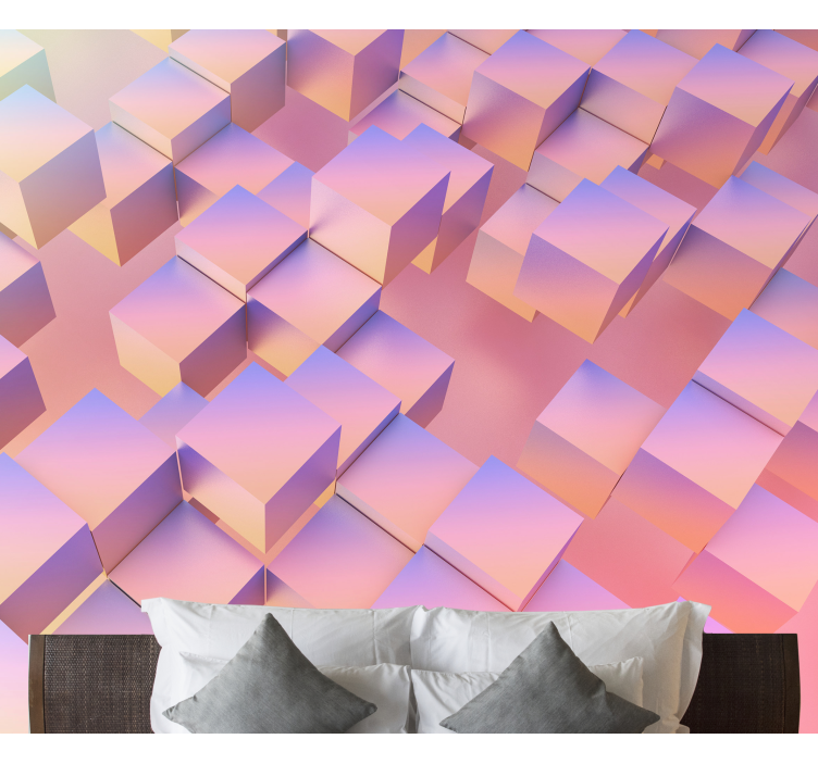 Abstract mural wallpaper floating cube design - TenStickers