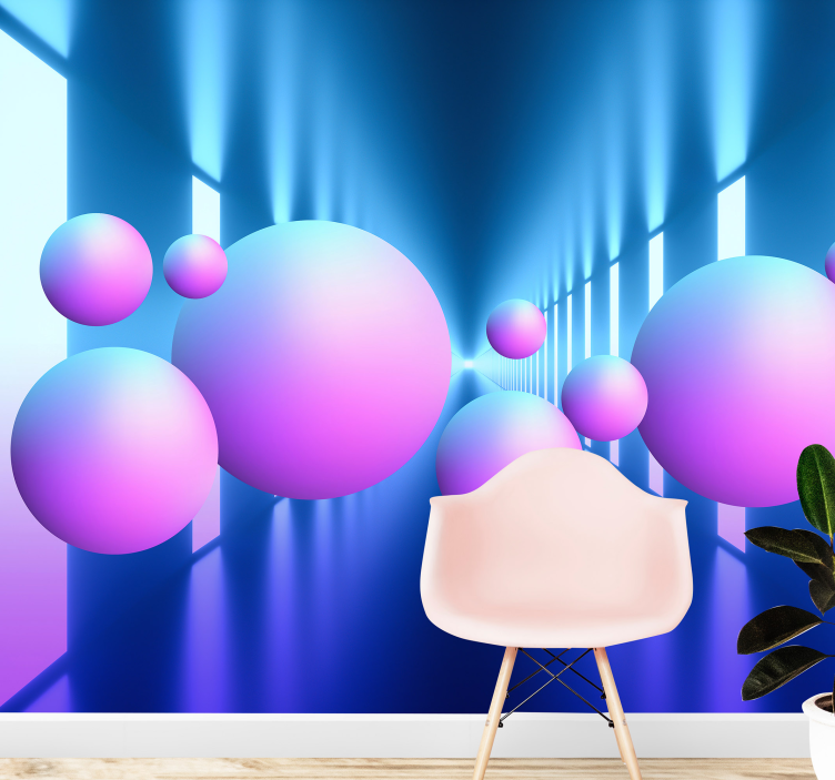 Abstract mural wallpaper floating spheres illusion - TenStickers