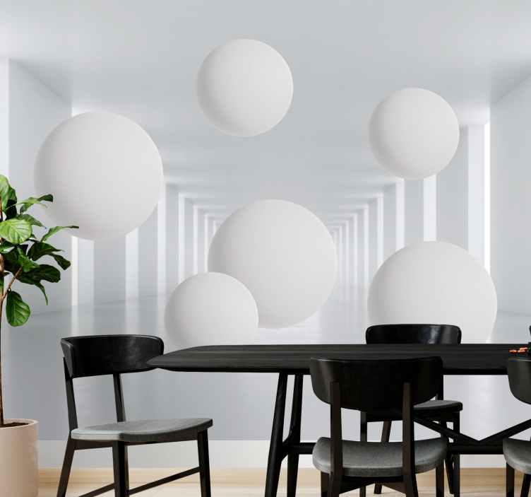 Abstract mural wallpaper floating white spheres - TenStickers